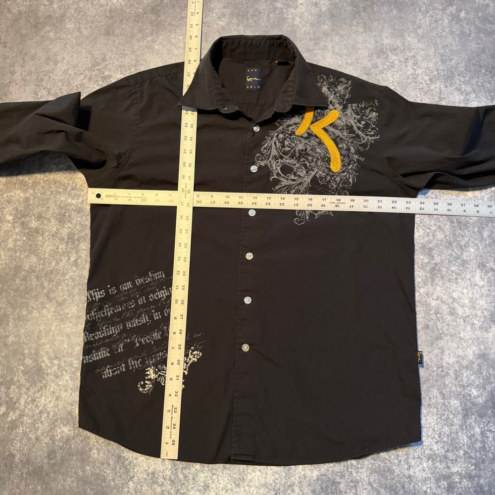 Y2K Kani Gold Mens Black Long Sleeve Button Up Shirt Graphic Print K Logo Size L - Picture 5 of 5